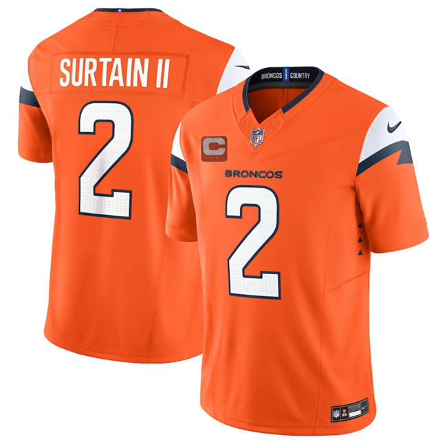 Men's Orange Denver Broncos #2 Pat Surtain II 2025 F.U.S.E. With 2-Star C Patch Vapor Limited Stitched Football Jersey